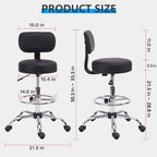 KLASIKA Drafting Swivel Chair with Back Support and Adjustable Footrest Rolling Stool, Multi-Purpose Office Desk Chair for Bar Kitchen Shop, Black