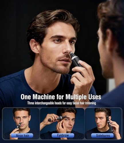 Nose Hair Trimmer for Men, 3-in-1 Professional Painless USB-C Rechargeable Eyebrow & Facial Nose Trimmer for Men Women, LED Display Trimmer with Powerful Motor and Dual-Edge Blades, IPX7 Waterproof