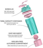 Artoid Mode Inspirational Fitness Workout Sports Protein Shaker Bottle 24-Ounce, Dual Mixing Technology with Shaker Balls & Mixing Grids Included, Twist and Lock Protein Box Storage Included