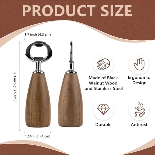 Apsire Walnut Wooden Bottle Opener, Stainless Steel Wood Handle Opener for Beverage, DIY Opener for Engraving Wedding Party
