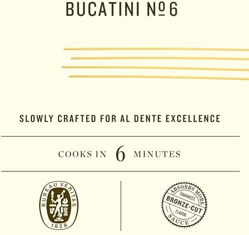 Rummo Bucatini Pasta N.6 - Bucatini Pasta Noodles, Dry Pasta, Durum Wheat Semolina Pasta, Bronze Cut, Imported from Italy - 16 Ounce (Pack of 1)