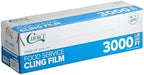 OCS Parts 18-Inch x 3000-Feet Large Roll Food Service Cling Film | Commercial Clear Plastic Food Wrapping Film with Serrated Cutter