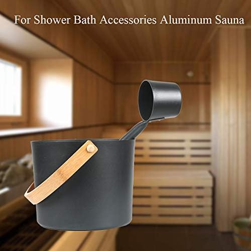 CALIDAKA Sauna Bucket,7L Aluminum Sauna Bucket with Long Wooden Handle Spoon,SPA Shower Bath Accessories,for Spa Sauna and Home Sauna,Sauna Accessories Kit with Sauna Ladle and Bucket
