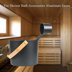 CALIDAKA Sauna Bucket,7L Aluminum Sauna Bucket with Long Wooden Handle Spoon,SPA Shower Bath Accessories,for Spa Sauna and Home Sauna,Sauna Accessories Kit with Sauna Ladle and Bucket