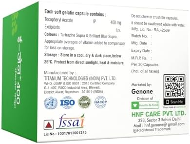genone E-Gen 400 Vitamin E Capsule for Glowing Face, Skin and Hair Nutrition (30 Capsules)
