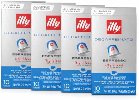 illy Aluminum Espresso Capsules - Compatible with Nespresso Machines - Decaf Coffee - Single Serve Capsules 10 Count (Pack of 4)