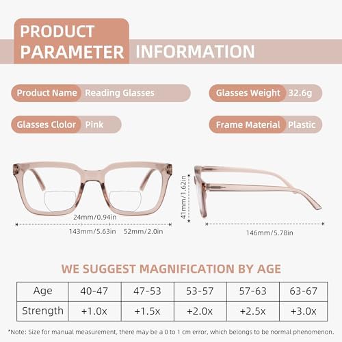 2 Pack Bifocal Reading Glasses for Women Men Oversized Clear Top Bi-focal Readers Progressive Dual-focus Glasses