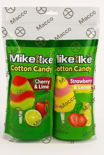 Mike and Ike Cotton Candy, Cherry Lime and Strawberry Lemon, Swirl Sugar Floss, Birthday Party Favor Supplies, 6 Oz Total - Pack of 2