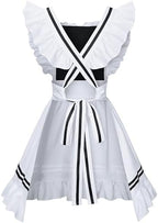 Classic French Maid Costume Apron Fancy Dress Cosplay Outfit Headwear Gloves Socks Set
