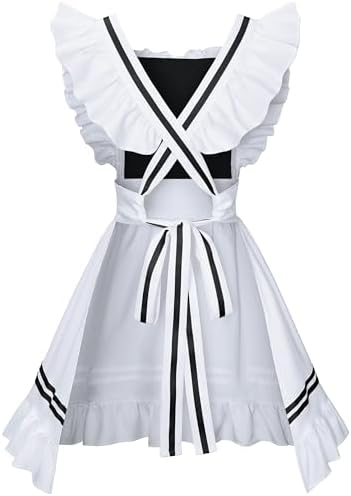 Classic French Maid Costume Apron Fancy Dress Cosplay Outfit Headwear Gloves Socks Set