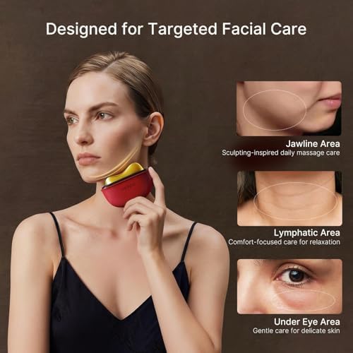 ZDEER LED Red Light Therapy for Face & Neck Massager Facial Care Device – Electric Gua Sha Brass Tool with Heat & Vibration for Firming, Sculpting & Skincare, Red