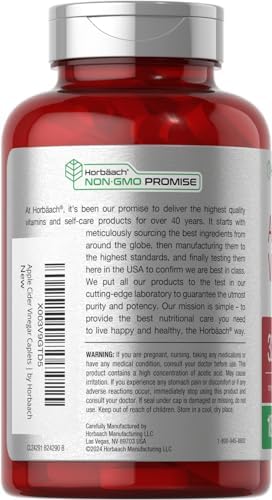 Horbäach Apple Cider Vinegar Caplets 3200mg | 180 Pills | Vegetarian, Non-GMO & Gluten Free Supplement