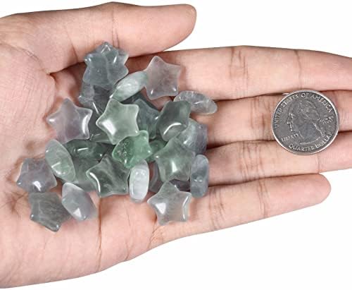 Nupuyai Set of 10 Mini Crystal Star Shape Pocket Palm Stone, Healing Reiki Worry Crystal Stone for Anxiety/Yoga Meditation/Energy Balancing, Fluorite