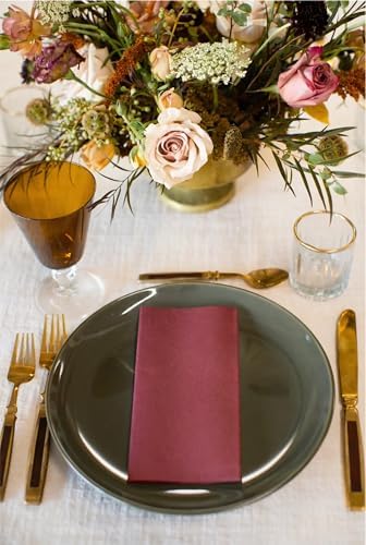 AMERICAN HOMESTEAD Paper Napkins - Burgundy Disposable Linen-Like Dinner Napkins - Restaurant-Quality Table Serviettes for Weddings, Parties, and Events - 15.75" x 15.75" - 50 Count