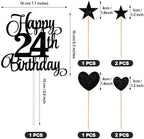 24th Birthday Cake Decorations Set Include 24th Birthday Candles Numeral 24 Cake Candles and Happy 24th Birthday Cake Toppers with Heart Star Cupcake Picks for Birthday Party (Black Serise)