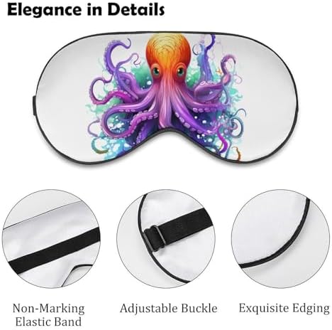 Colorful Octopus Sleep Mask Light Block-Out Eye Mask for Side Sleeper Pressure-Free Soft Night Blindfold with Adjustable Strap Breathable Sleep Eye Cover for Travel