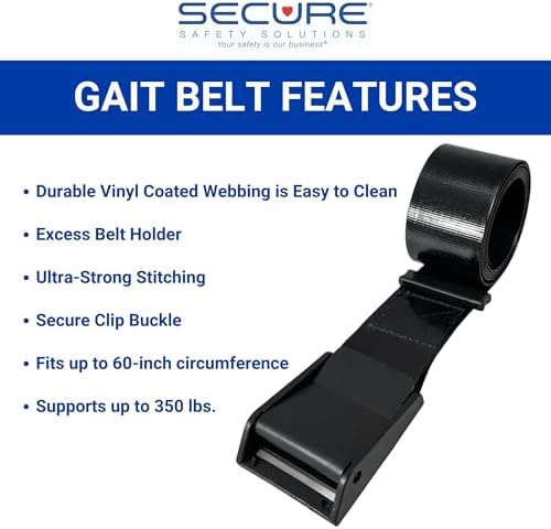 Secure Safety Solutions EZ Clean Vinyl Gait Belt for Elderly - Easy to Clean Wipeable Plastic Transfer & Walking Stand Assist Aid for Seniors, Patient Caregivers, Nurses, Physical Therapy