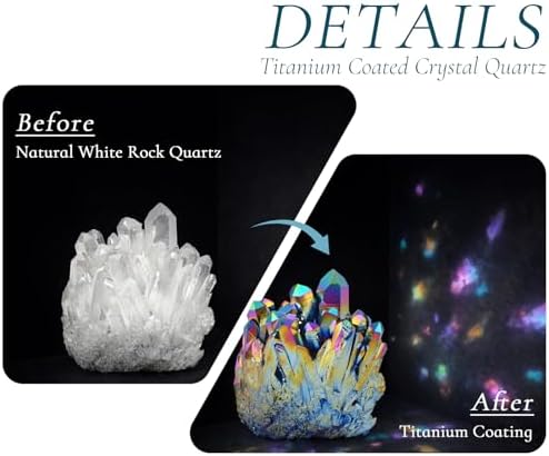 Nupuyai Titanium Coated Irregular Quartz Crystal Cluster Decor for Home Office Natural Druzy Rock Crystal Stone Specimen, Red