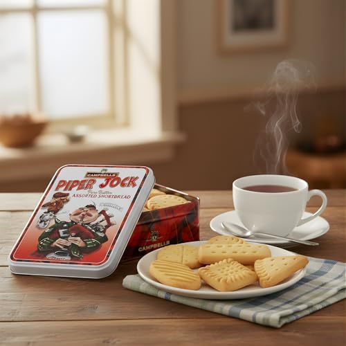 Campbells Shortbread Pure Butter Assorted Cookies Tin 5.3 Oz (150g) - Premium Scottish Shortbread Cookies from Scotland in Piper Jock Design Gift Tin, British Tea Biscuits & Snacks, Imported UK Treat