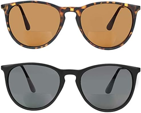 Yogo Vision Bifocal Sunglasses For Men and Women 2 Pk Reading Glasses UV400 Protection Unisex Sun Readers Black/Brown Havana 3.5