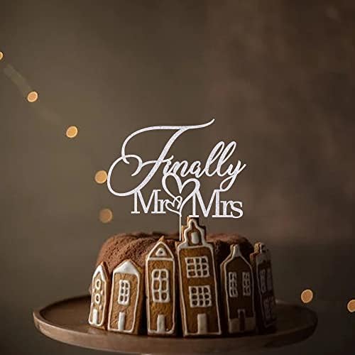Finally Mr & Mrs Cake Topper,Wedding Anniversary Bridal Shower Party Decorations,Romantic Wedding Party Decorative Cake Toppers (Silvery)