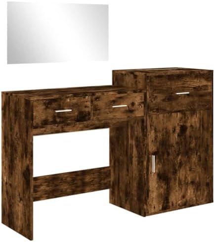 3 Piece Dressing Table Set Smoked Oak Engineered Wood,Dressing Table, Vanity Makeup Table, Girls Dressing Table, Cosmetic Bedroom Dresser Make Up Writing Desk for Bedroom Furniture