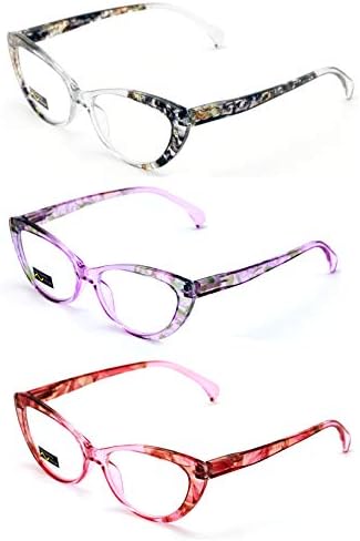 3 Pairs Lot Women Cateye Translucent Clear Floral Pattern Fashion Reading Glasses Reader