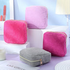 4 Pcs Sanitary Napkin Storage Bag Pink Corduroy Period Bag for Gift School Teen Mini Makeup Preppy Cosmetic Wallet Set for Women Teacher Portable First Period Cute Pad Pouch with Zipper