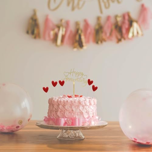 Happy Anniversary Cake Topper Happy Anniversary Cake Decorations for Party Decorations (two gold heart)