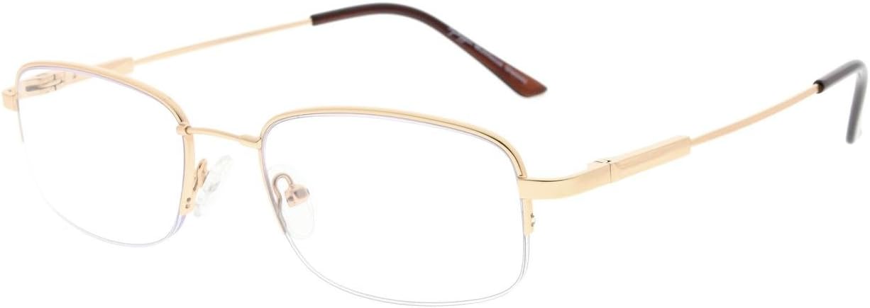 Eyekepper Half-Rim UV Protection Progressive Reading Glasses 3 Levels Multifocus Readers Men Women Bendable Memory Frame (Gold, 2.00)