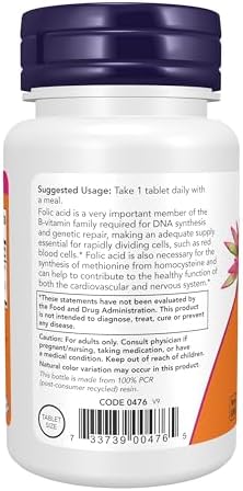 NOW Supplements, Folic Acid 800 mcg + B-12 (Cyanocobalamin) 25 mcg, B Complex Vitamin, 250 Tablets