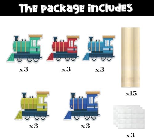 15 Pcs Color Train Table Topper,Train Theme Birthday Table Centerpieces Sticks,Railroad Party Decor,Baby Shower Themed Parties Steam Train Party Supplies.