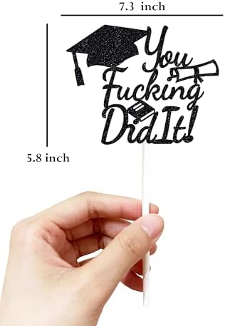 You Did It Cake Topper, Funny Class of 2025 Graduation Cake Decorations Grad Cake Topper for Senior High School University College Graduation Party Supplies， Party Decor Double Black Glitter favor