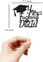 You Did It Cake Topper, Funny Class of 2025 Graduation Cake Decorations Grad Cake Topper for Senior High School University College Graduation Party Supplies， Party Decor Double Black Glitter favor