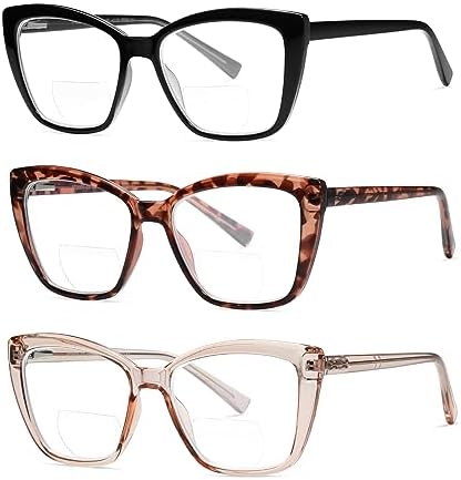 Bifocal Reading Glasses Women Cat Eye Oversized Blue Light Blocking Computer Readers Designer Clear Top Eyewear PT2001