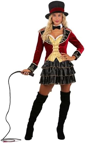 Women's Deluxe Ringmaster Costume Circus Ringleader Halloween Costume with Dress Coat Hat and Collar