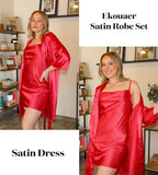 Ekouaer Women's Satin Robe Set Nightgown with Robes Silk Pajama Set 2 Pieces Lingerie Cowl Neck Cami Sleepwear Sets