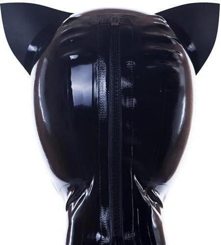 Latex Mask,Unique SM Cat Ears Latex Hood Mask for Fetish Club Ball Cosplay Halloween Party