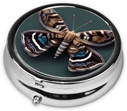 Portable 3-Compartment Pill Box – Round Daily Medicine Organizer for Pocket or Purse, Beautiful Moth Ideal for Morning, Noon & Evening Doses