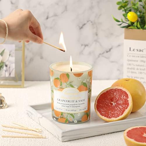 Grapefruit Candle,Grapefruit & Sage Secented Candles,Spring SummerScented Candle for Home & Kitchen Decor, Natural Soy Wax Candles,Candles Gift for Womens,Valentines Gift,10oz