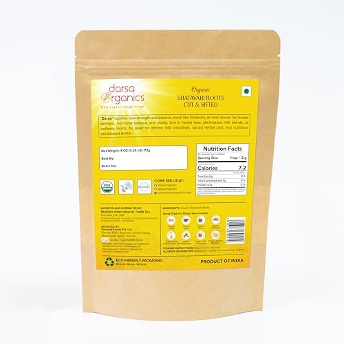 Shatavari Root 4 oz - Premium Cut and Sifted Organic Shatavari from India, Dried Asparagus Racemosus for Herbal Tea and Tinctures, USDA Certified, Non-GMO, Gluten Free, Resealable Pouch
