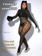 Sexy Lace Leopard Jumpsuit For Women, Fishnet Bodysuit Glow Party Club, Poster One Piece Mesh Full Body Rave Outfits