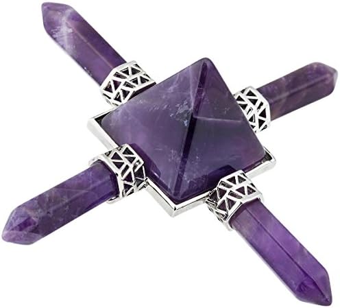SUNYIK Stone Pyramid Energy Generator, Healing Crystal Point Four Directions Decoration for Reiki Balancing Meditation, Amethyst