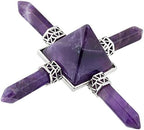 SUNYIK Stone Pyramid Energy Generator, Healing Crystal Point Four Directions Decoration for Reiki Balancing Meditation, Amethyst