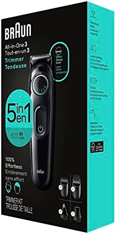 Braun All-In-One Style Kit Series 3 3450, 5-in-1 Trimmer for Men with Beard Trimmer, Ear & Nose Trimmer, Hair Clippers & More, Ultra-Sharp Blade, 40 Length Settings and Washable