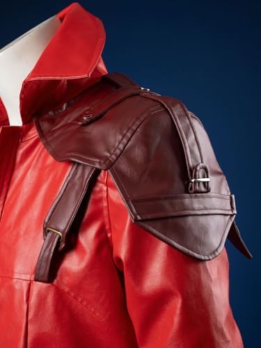 CosFantasy Game Cosplay Long Jacket Coat Costume Mens Pu Leather Coat Red Jackets for Halloween