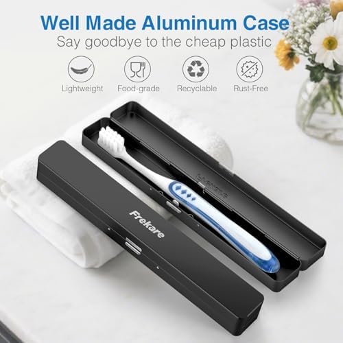 Frekare Toothbrush Travel Case Aluminum, Manual Tooth Brush Holder for Traveling, Portable Toothbrush Container for Bathroom, Camping, Business Trip, School (Black)