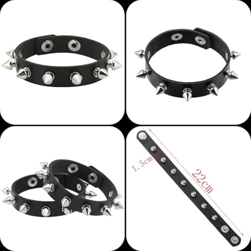Emo Y2K Indie Grunge Studs Spiked Bracelet Goth Jewelry Accessories for Cool Rocker Skater Biker, 4 Pieces Men Punk Black PU Leather Cuff Bracelets Set