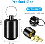 Pill Keychain Holder - Small Pill Box Waterproof Pills Fob Organizer Portable Ring Holder Keychain for Purse (Black 2PCS)