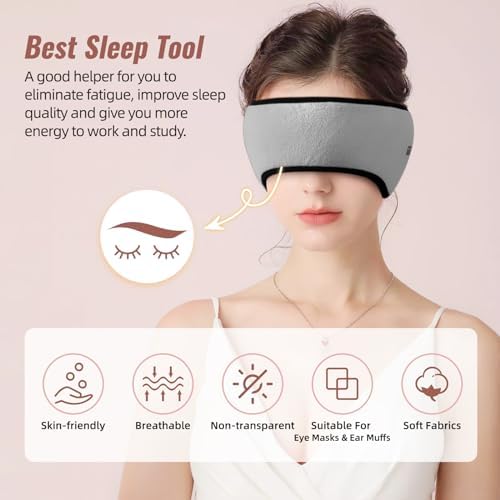 Sleep Mask with Adjustable Heads, Earmuffs for Sleep, Ear Warmers for Men & Women, 2 in 1 Ear Mask and Eye Cover, Comfortable & Soft for Side Sleepers (Grey)